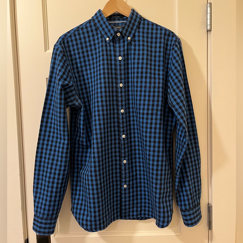 Lands’ End Sail Rigger Oxford Tailored Fit Blue Check Shirt | Size M 15 - 15.5